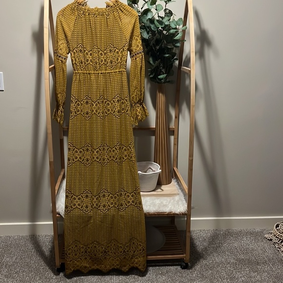 Pinko Mustard Yellow Full Black Lined Lace Dress a233 - Picture 6 of 6